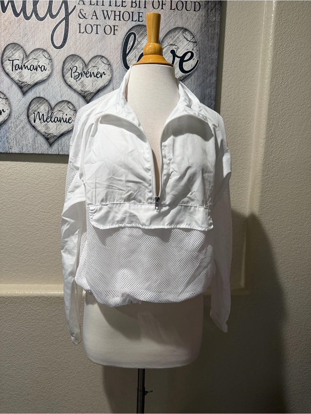 Angel Kiss White Half-Zip Mesh Pullover Hoodie